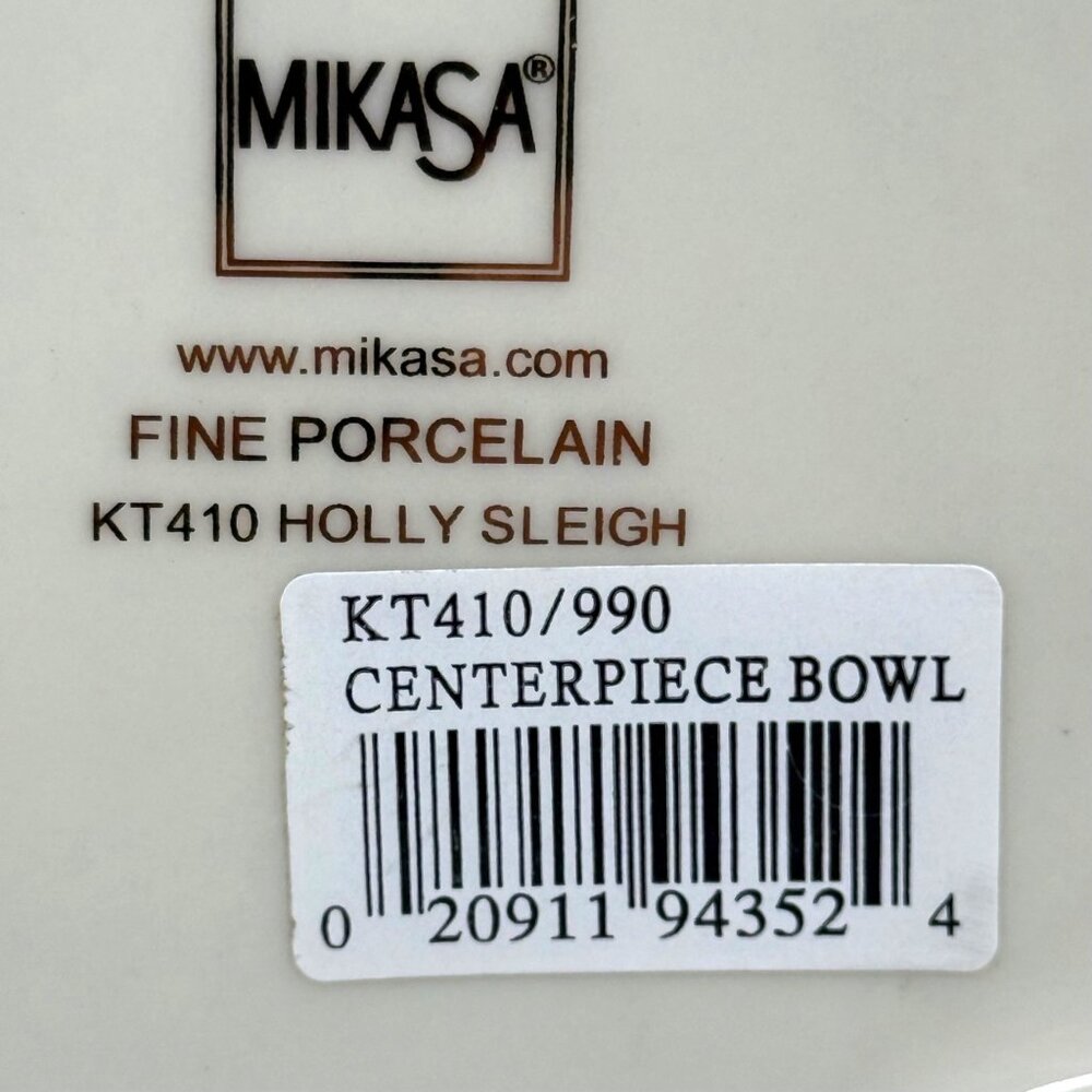 New Mikasa Fine Porcelain Holly Sleigh Centerpiece Bowl KT410 Christmas Decor - Picture 6 of 8